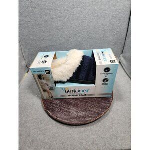Isotoner Womens Memory Foam Slippers Indoor/Outdoor Sole Navy/White Size L 8.5-9